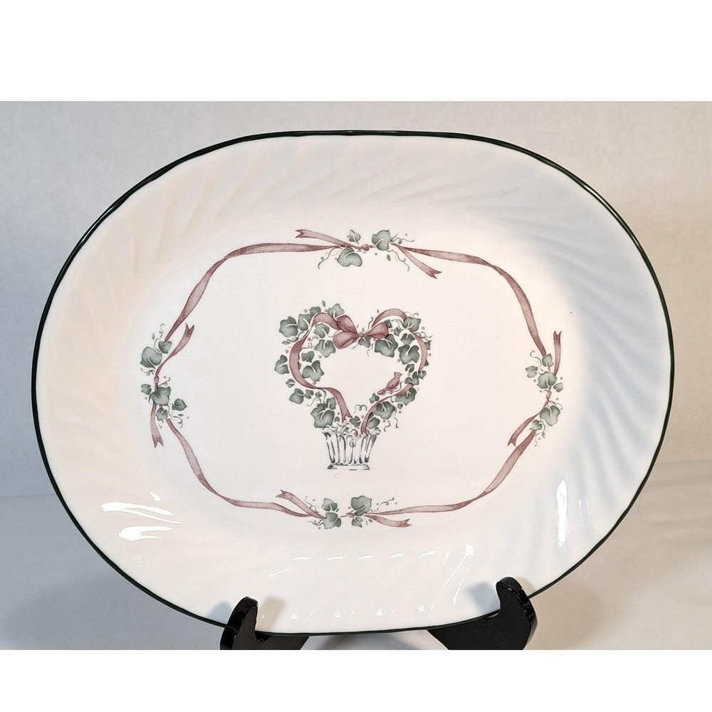 Corelle Callaway Holiday Oval Serving Platter Wreath Ribbon VTG Corning USA‎ 12"